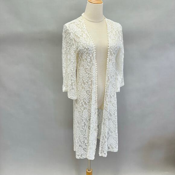 Moto Boho ivory lace midi open front kimono cardigan bell sleeves size Medium - Picture 9 of 13